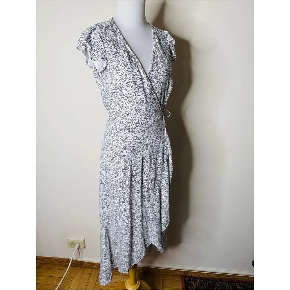 Abercrombie White and Black Print Asymmetrical Wrap Maxi Dress